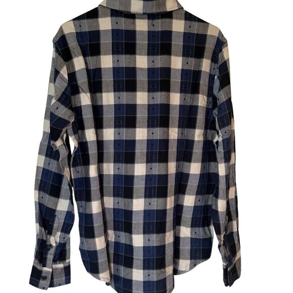 FRYE Jacquard Flannel Button-Down Shirt Deep Night Sky Plaid Men's Medium NWT - Picture 8 of 8